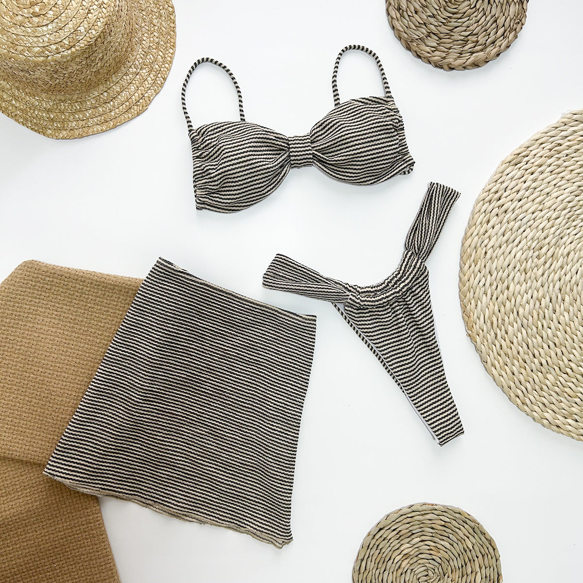 Women's Simple Casual Striped Split Swimsuit