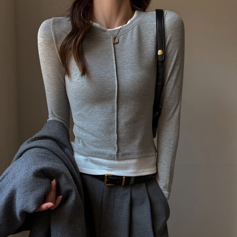 Round Neck False Two Pieces Inner Wear Women's Outer Wear High-grade Top