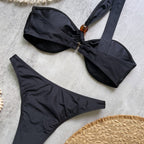 Pure Color Bikini Backless Split Swimsuit