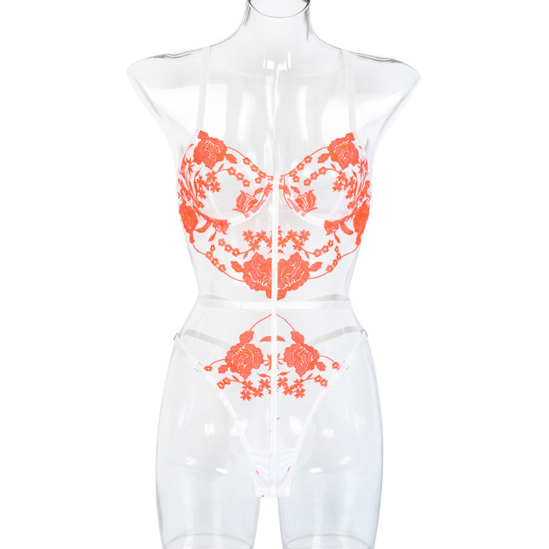 European And American Women's Embroidered Lace Stitching Lace Jumpsuit