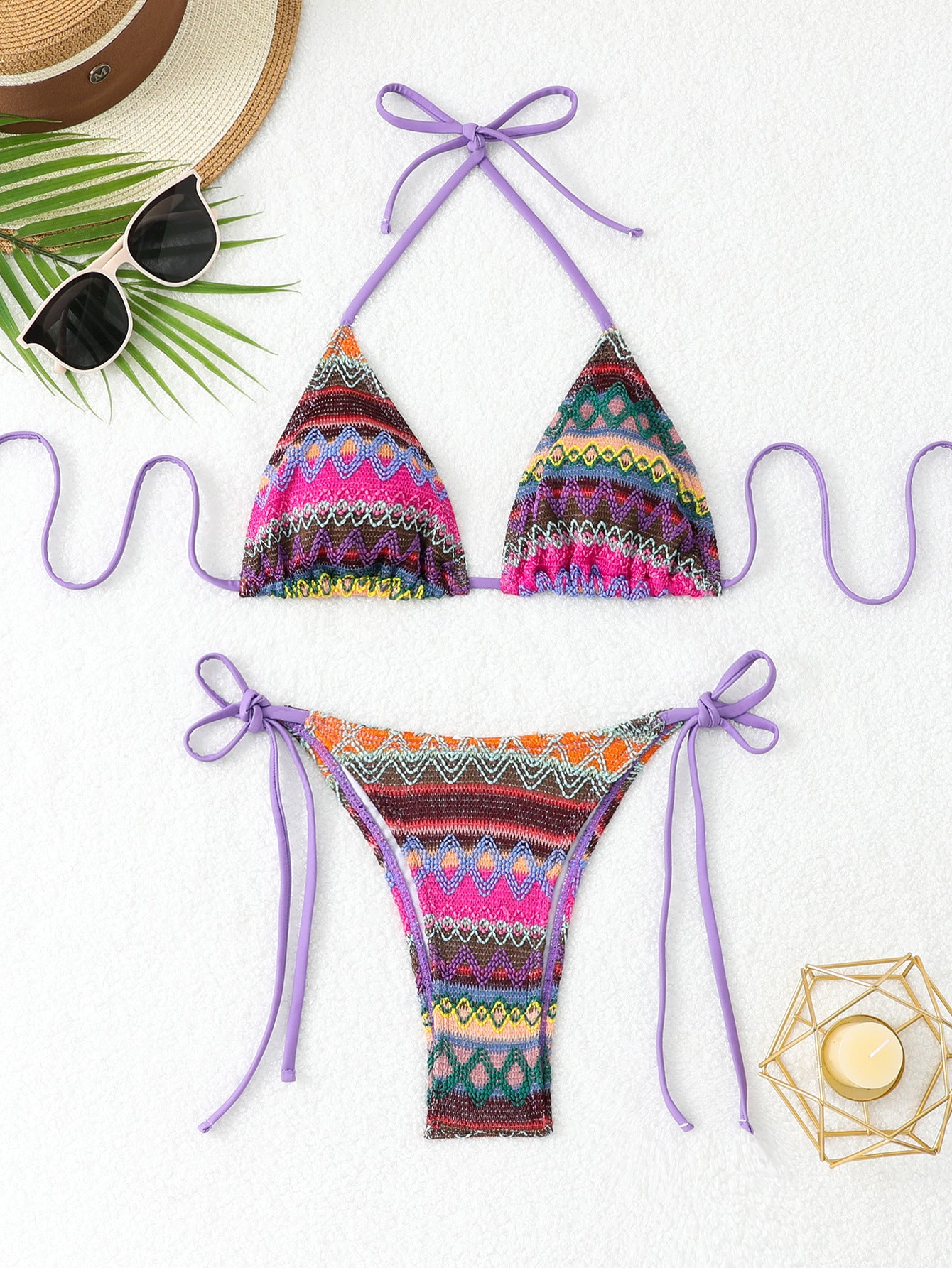 Split Bandage Swimsuit Female Knitting Bikini