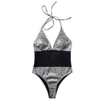 Silver Shiny Sexy One Piece Swimsuit