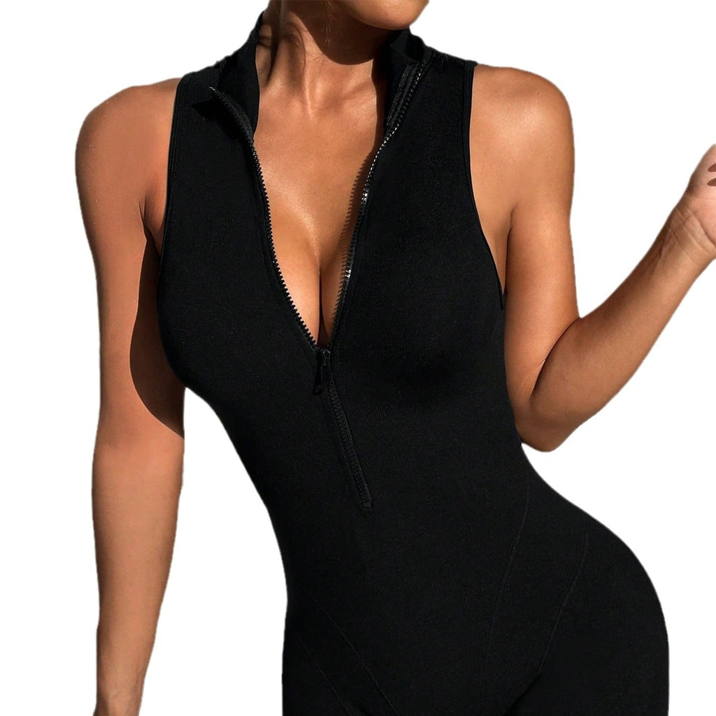 Zipper Short Sleeve Yoga Jumpsuit Women's Outdoor Sports Jumpsuit