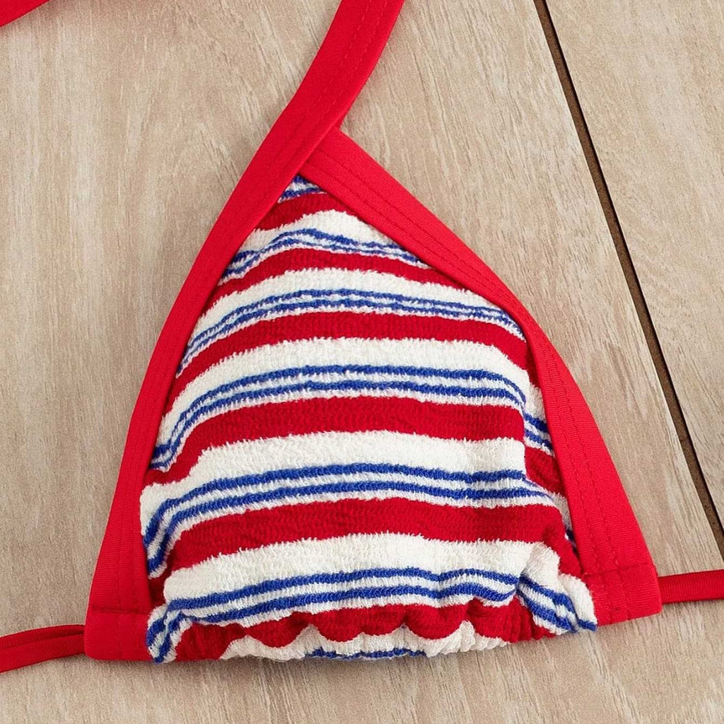 Striped Two-piece Strappy Triangle Bikini Swimsuit
