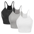 3 Pack Women Crop Basic Tank Top Ribbed Knit Sleeveless Round Neck 9 Color Machine Wash Summer Crop S To XL
