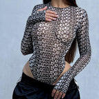 Micro Transparent Long Sleeve Skinny Inner Match Women's Printed