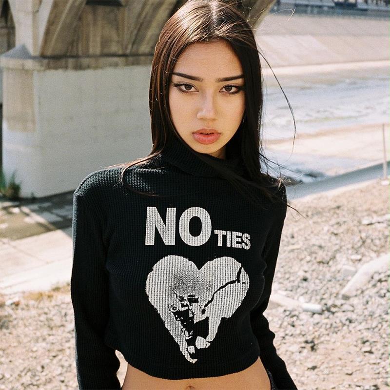 Letter Print Turtleneck Sweater Women's Inner Wear
