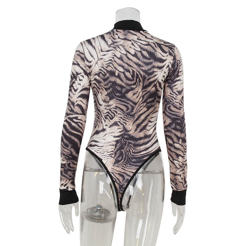 Womens Zebra-print Tight-fitting Base Layer Top