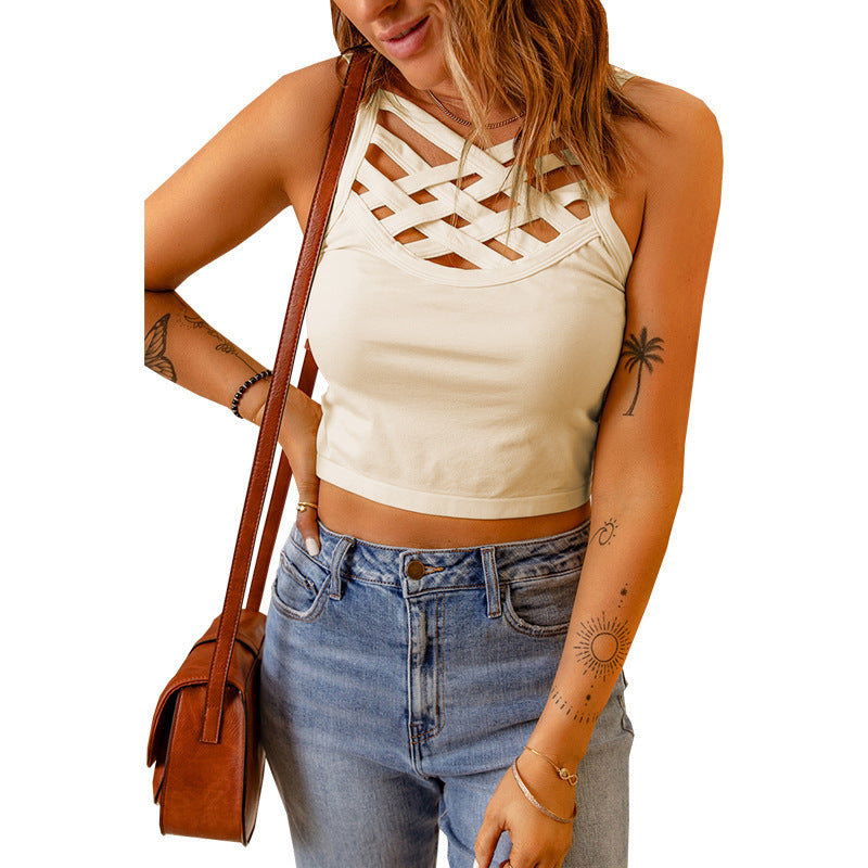 European And American Short Solid Color Camisole Vest Women's Inner And Outer Top
