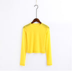 New Spring And Summer Solid Color Sexy Round Neck Long-sleeved Mesh Perspective Women's Shirt T-shirt High-elastic Inner Bottoming