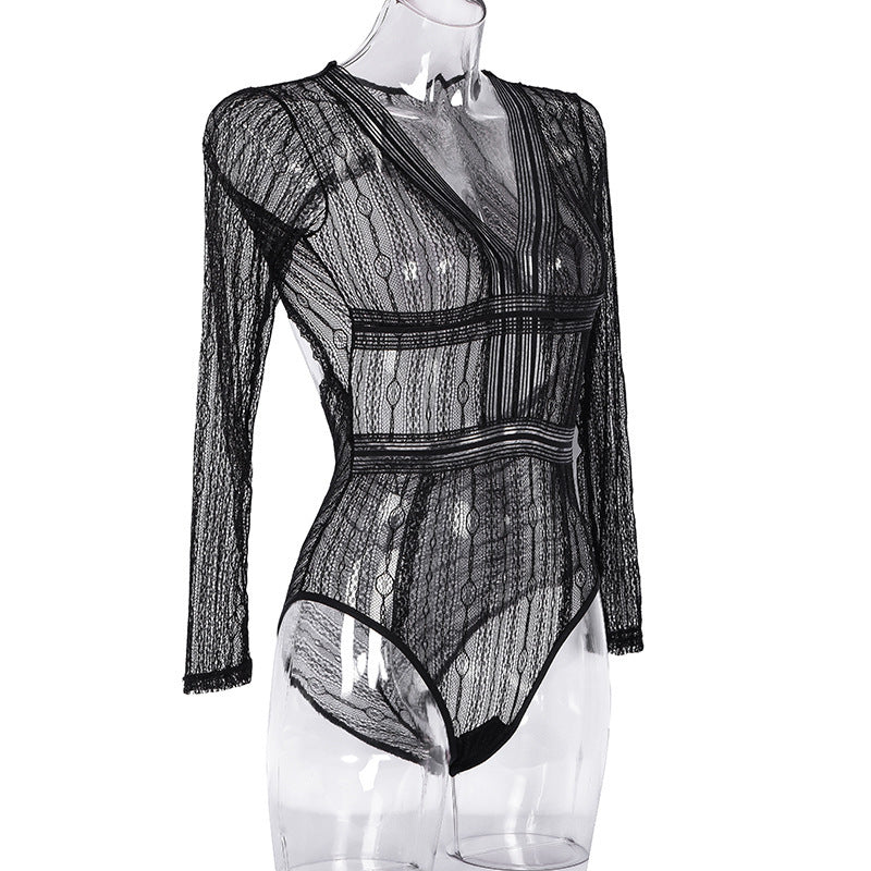 Hollow V Backless Long Sleeve Jumpsuit