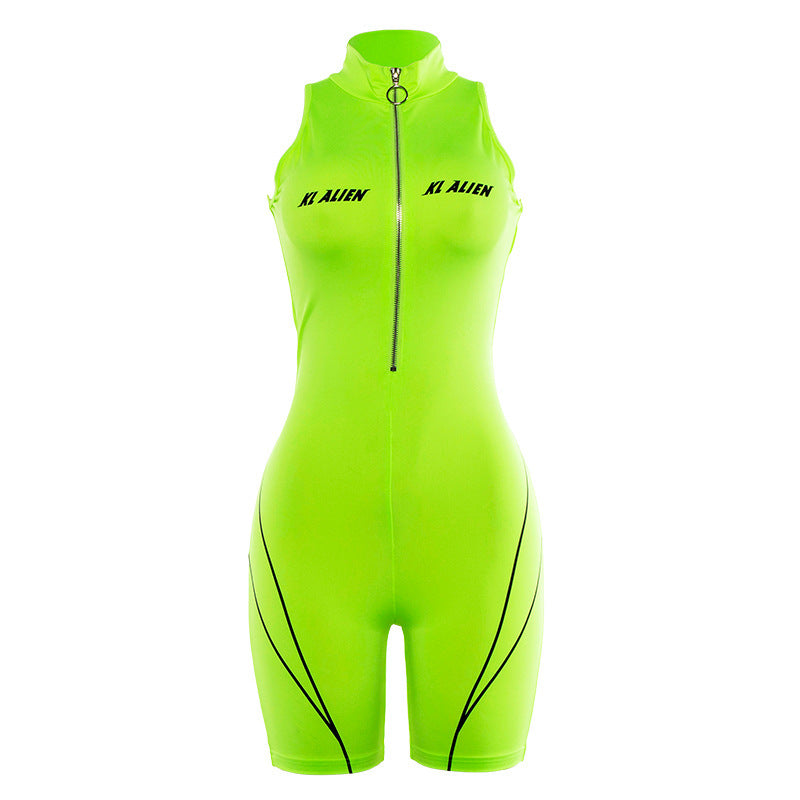 Women's sexy sleeveless high neck printed sports jumpsuit