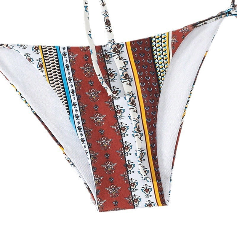 Women's Printed Lace-up Split Swimsuit