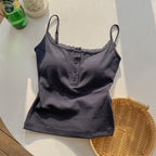 Bra With Cups Suspender Camisole Lace Trim Buttoned Slim-Fit Figure-Hugging InnerOuter Layer Base Top