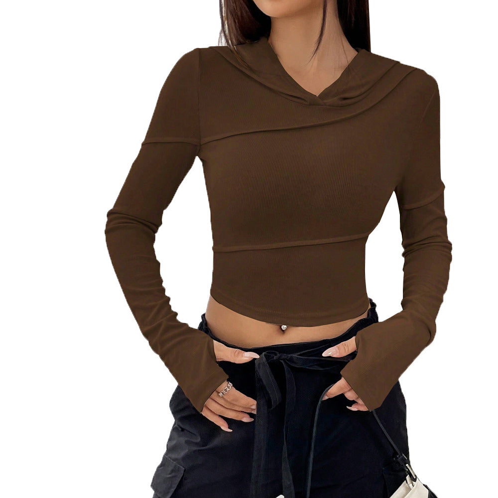Street Trend V-neck Hoodie Women's Slim-fit Autumn Winter Base Layer Top