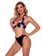 Fashion Lace Up Split Floral Swimsuit Bikini
