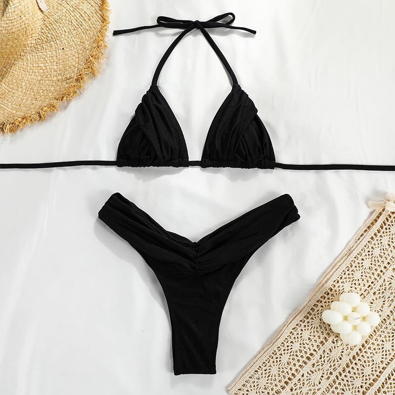 Women's Swimsuit Suit Solid Color Pleated Bikini
