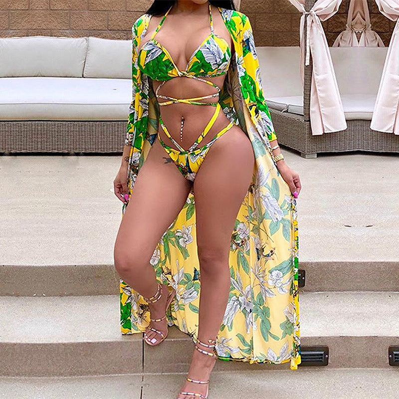 Three-piece shawl strap beach swimsuit