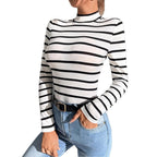 Mock-neck Stripes Bottoming Shirt Women's Long Sleeve Inner Wear
