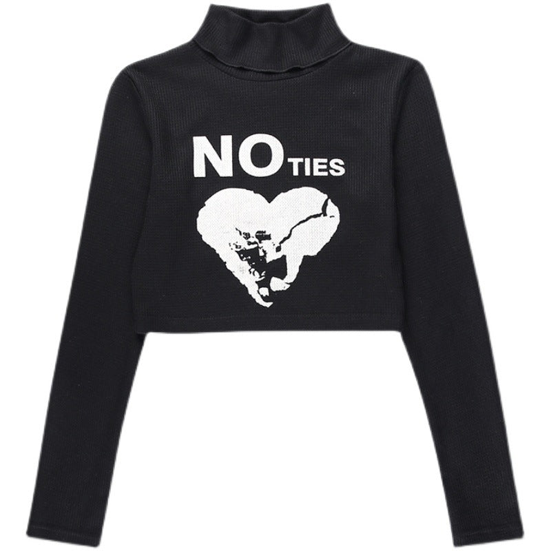 Letter Print Turtleneck Sweater Women's Inner Wear