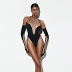 Jumpsuit Irregular Tight Sheer Mesh Joint Gloves