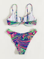 Bikini Two-piece Patterned Suspender Swimsuit