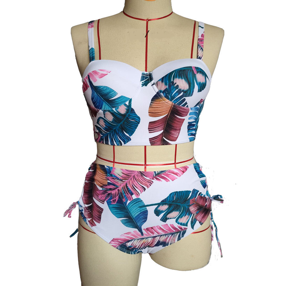 European and American leaf printing swimsuit
