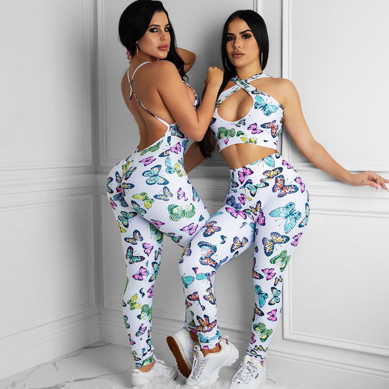 Sexy backless hip print jumpsuit