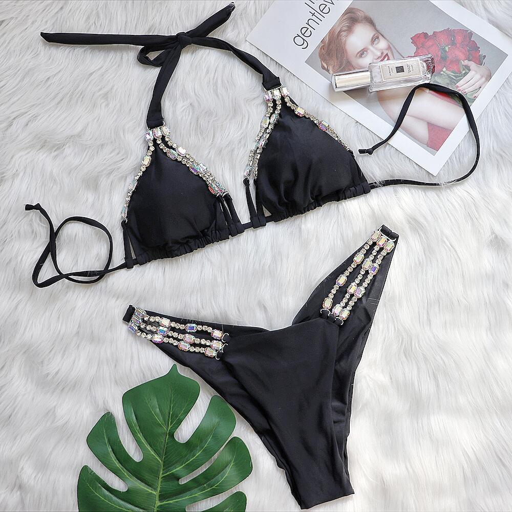 Metal Diamond Studded Chain Strap Women's Fission Swimsuit