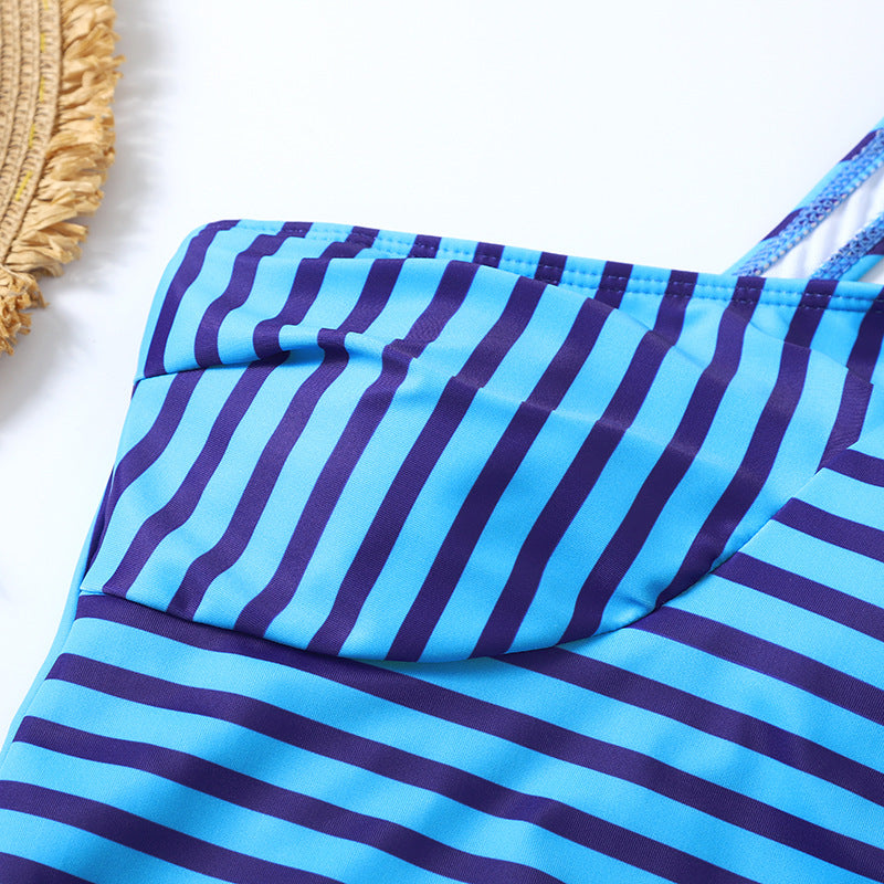 One Piece Swimsuit Striped Multicolor Ragged Back
