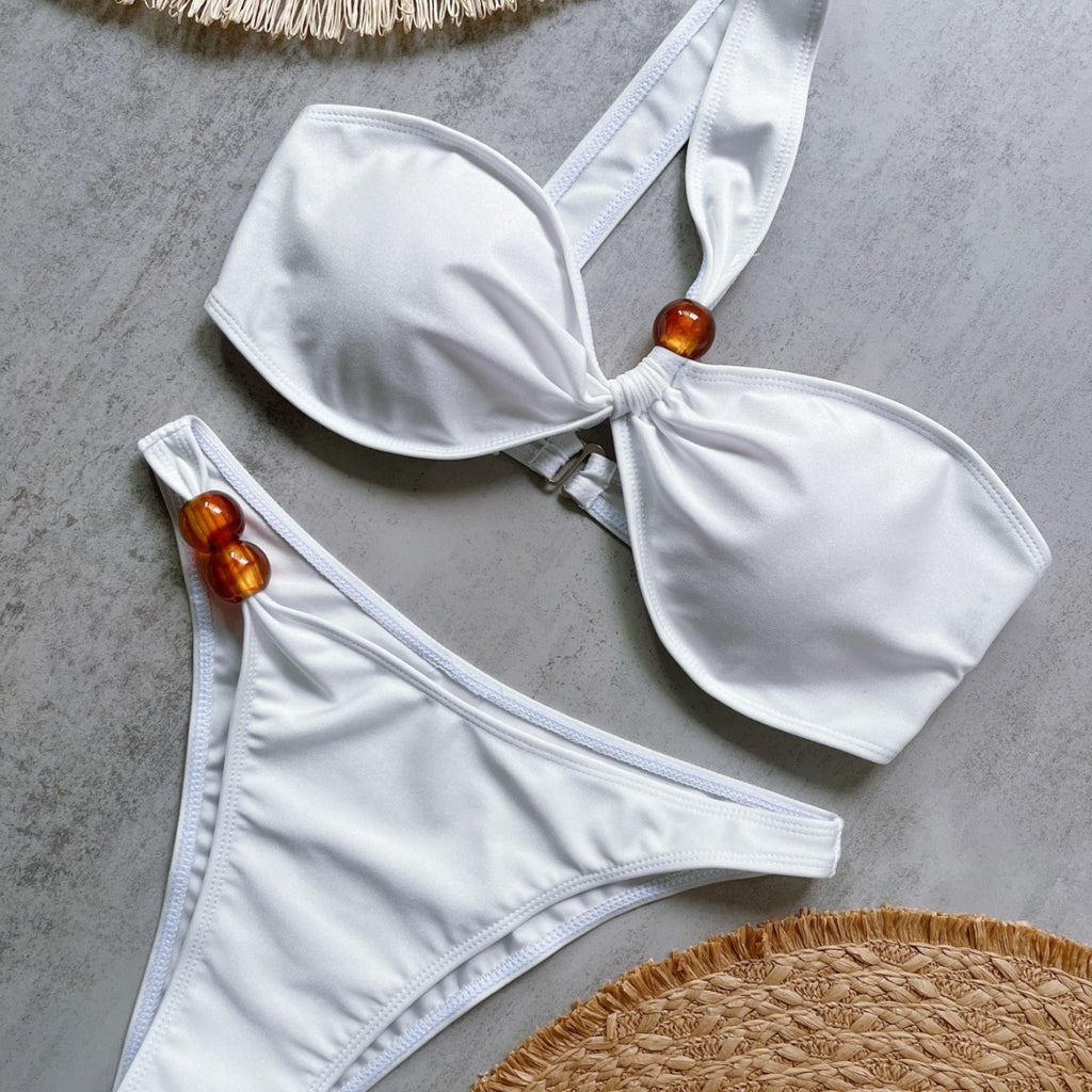 Pure Color Bikini Backless Split Swimsuit