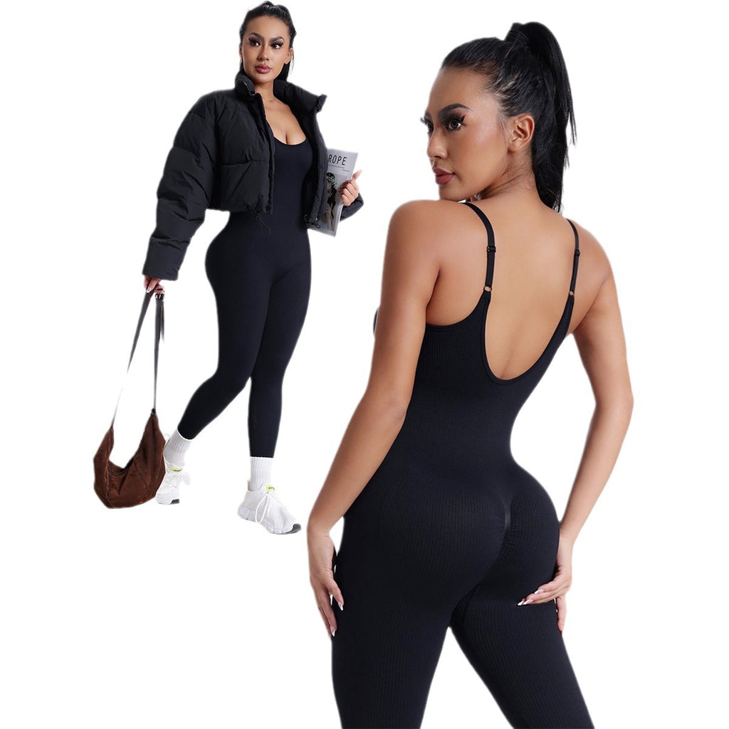 Thread Sleeveless Jumpsuit Female Backless Hip Lifting