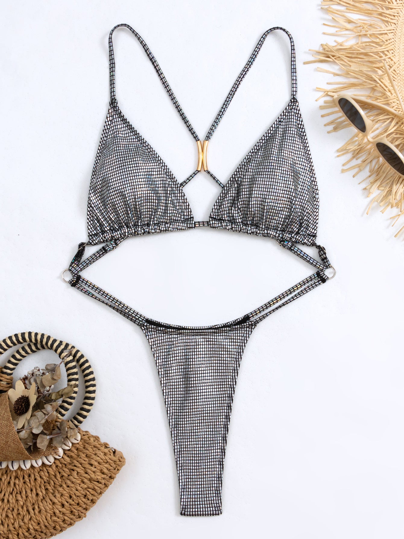 Back Hollow-out Shiny Bikini Swimsuit