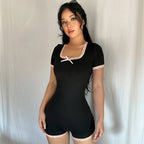 Womens Color-Block Lace-Panel Bodycon Jumpsuit