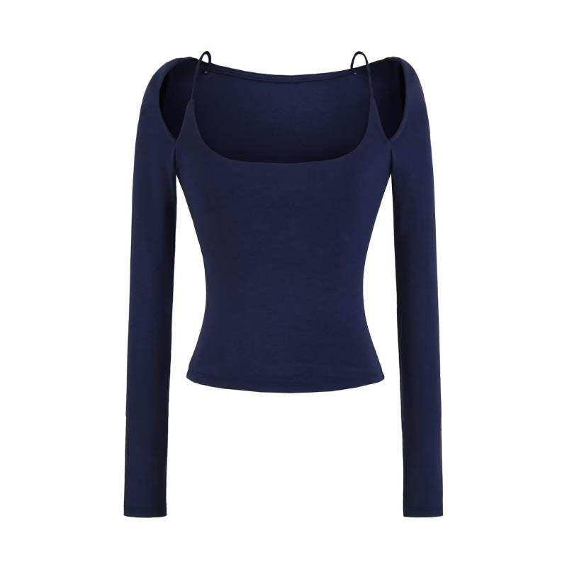 Off-shoulder Halter-neck Long-sleeve T-shirt With A Plunging Neckline A Sleek Ultra-feminine Base Layer