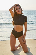 Black High Waist Split Swimsuit Sports