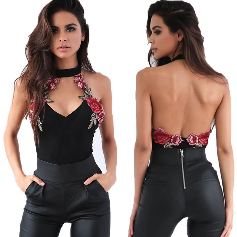 Embroidered Halterneck Sexy Jumpsuit
