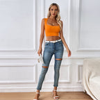 Solid-color Sleeveless Tube Top Wearable As An Outer Layer Or Inner Base