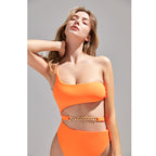 Orange One Shoulder One-piece Triangle Swimsuit