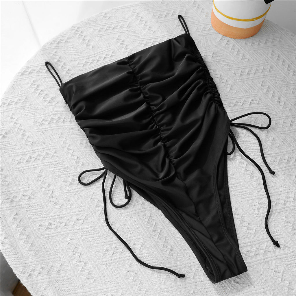 Ladies One Piece Swimsuit Black Lace Adjustable