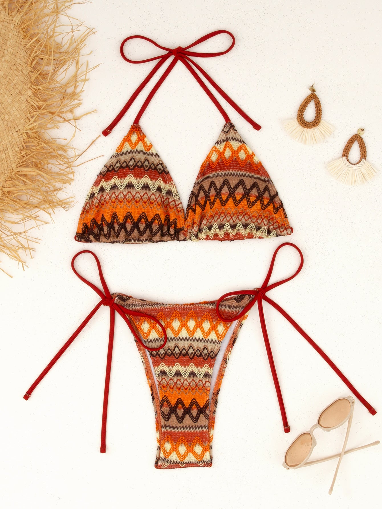 Split Bandage Swimsuit Female Knitting Bikini