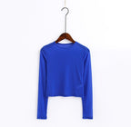 New Spring And Summer Solid Color Sexy Round Neck Long-sleeved Mesh Perspective Women's Shirt T-shirt High-elastic Inner Bottoming