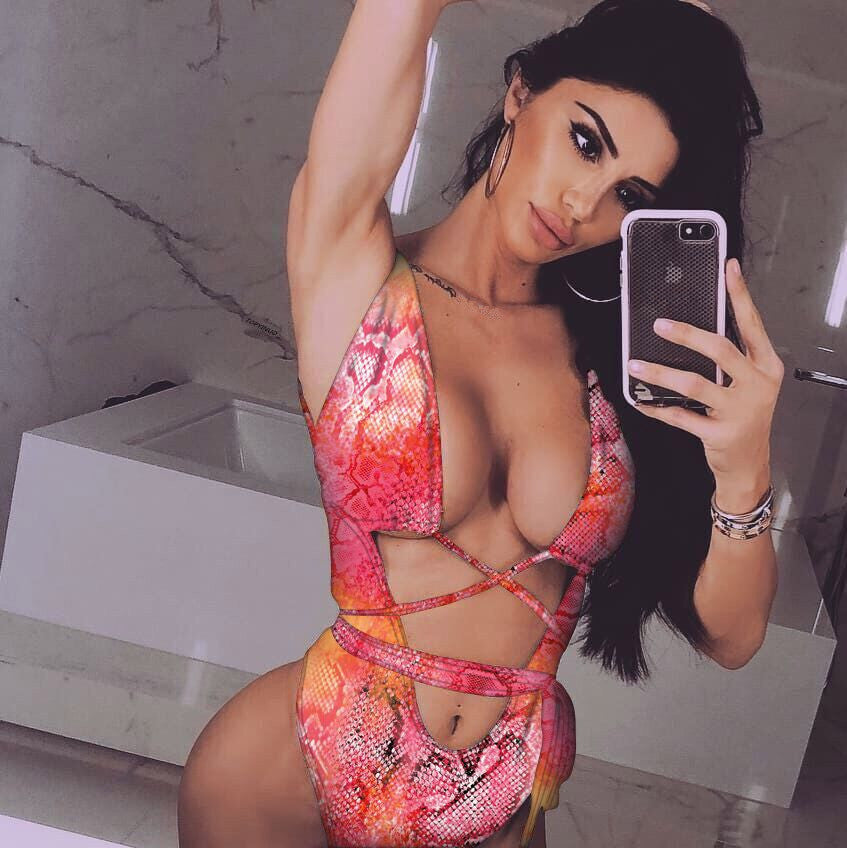 Leopard print cutout strap one-piece swimsuit