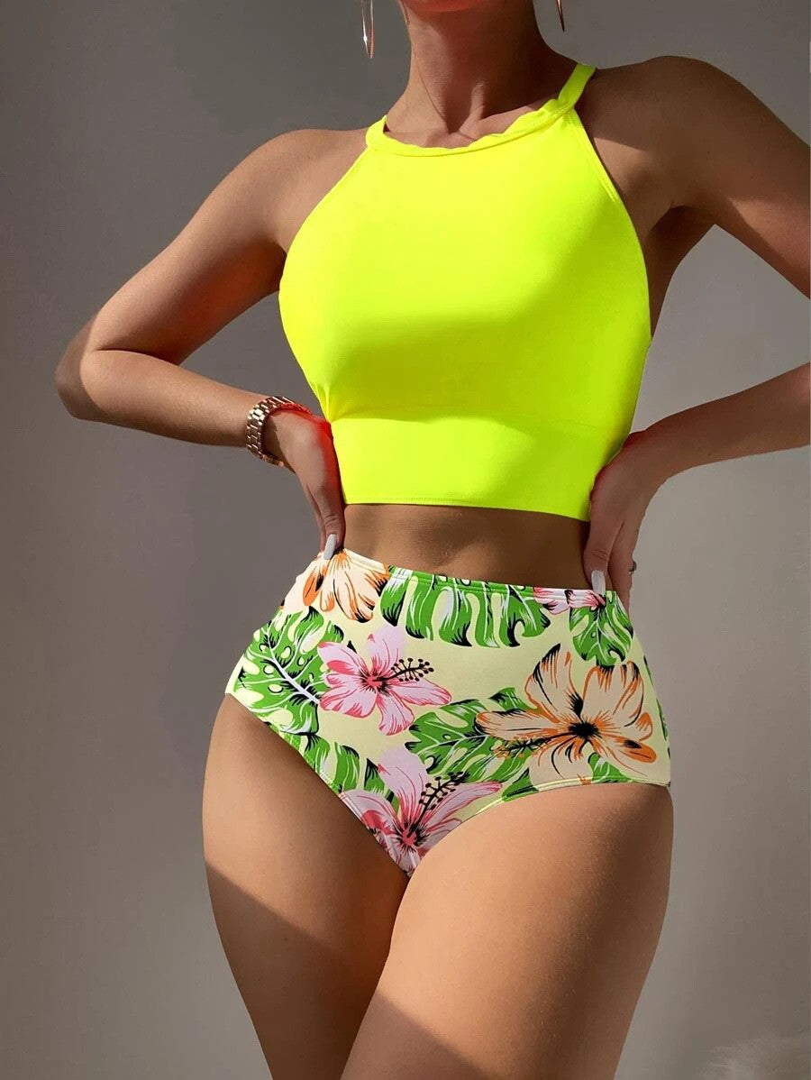 Womens Floral Print Two-Piece Swimsuit