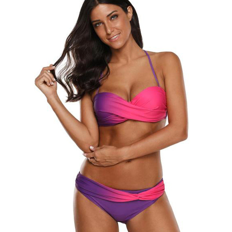 Women's Gradient High Waist Split Swimsuit