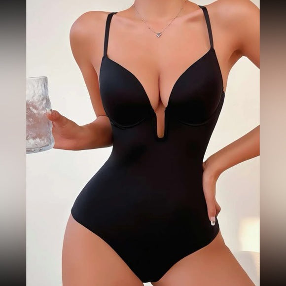 Womens Cinched Waist Bodysuit, Hip-Lifting Shapewear Thong Jumpsuit