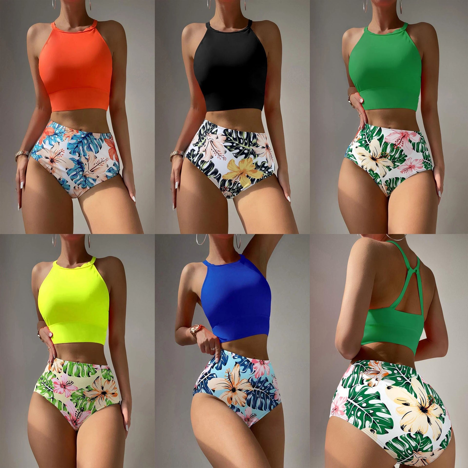 Womens Floral Print Two-Piece Swimsuit
