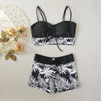 Women's Split High Waist Boxer Lace Printing Swimsuit