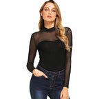 Women's Black Mesh Stitching Jumpsuit