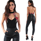 Embroidered Halterneck Sexy Jumpsuit